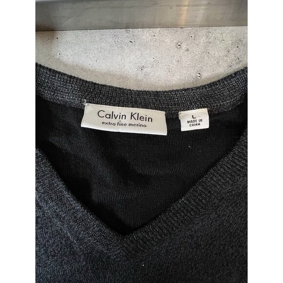 Calvin Klein Mens Merino Wool V Neck Sweater Gray Heather L - Picture 9 of 13